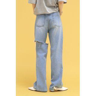 Slit-detail Straight-leg Jeans