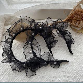 Faux Pearl Mesh Headband Black - One Size