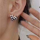 Sterling Silver Check Heart Stud Earring / Clip-on Earring