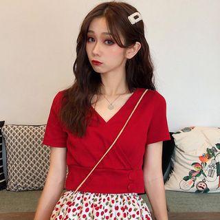 V-neck Plain Cross Cropped Top
