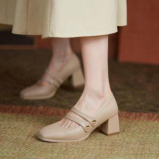 Chunky Heel Double Strap Mary Jane Shoes