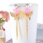 Rhinestone Faux Pearl Perforated Butterfly Drop Earring