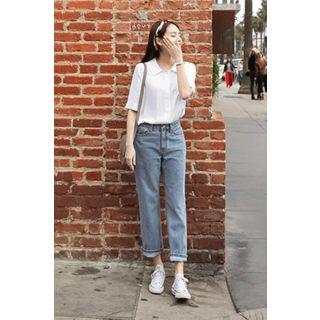 Washed Wide Straight-cut Jeans