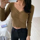 Sweetheart-neck Rib-knit Cropped Top