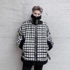 Turtleneck Long-sleeve Plaid Jacket