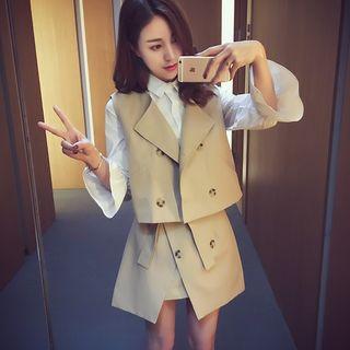 Set: Plain Shirt + Vest + A-line Skirt