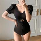 Short-sleeve Drawstring Cut-out Swimsuit