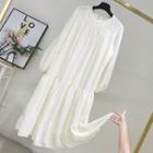 Plain Long-sleeve Midi Dress Almond - One Size
