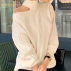 Mock Neck Cut-out Knit Top White - One Size