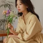 Half-placket Tie-waist Midi Shirtdress