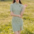 Short-sleeve Floral Chiffon Mini Qipao