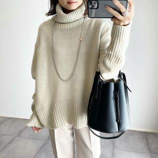 Long Sleeve Turtle Neck Sweater White - One Size