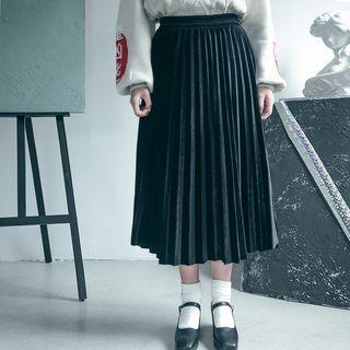 Midi Accordion-pleat Skirt A533 - Black - One Size
