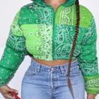 Floral Print Padded Cropped Zipped Jacket