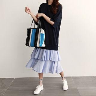 Tiered Ruffle-hem Long T-shirt Dress