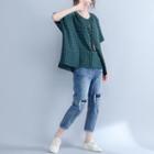 Short-sleeve Plaid Top Green - One Size