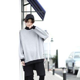 Contrast Trim Mock Neck Oversized Sweatshirt