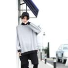 Contrast Trim Mock Neck Oversized Sweatshirt