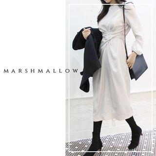 V-neck Tie-front Long Satin Dress