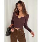 V-neck Slim-fit Knit Crop Top