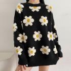 Floral Print Sweater White Floral Print - Black - One Size