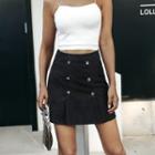 High-waist Button-up Plain Mini Skirt