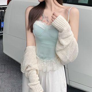 Lace Camisole Top / Cardigan / Loose Fit Pants