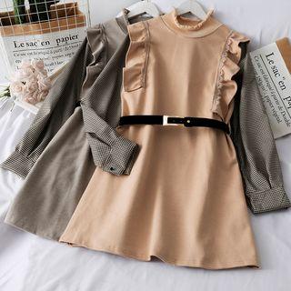 Mock Two-piece Ruffled Mini Dress With Belt