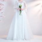 3/4-sleeve Embroidered Mesh A-line Evening Gown