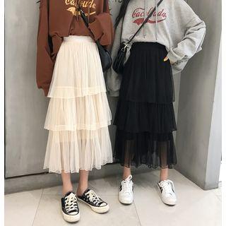 High-waist Layer Pleated Midi Skirt