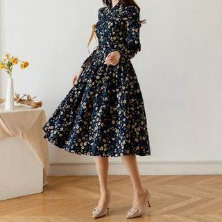 Napped Floral Midi Modern Hanbok Dress