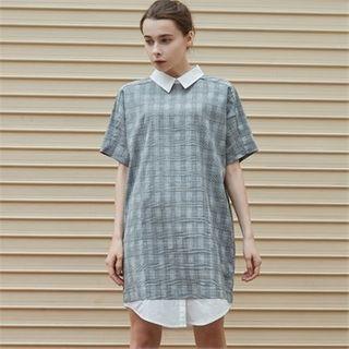 Inset Shirt Raglan Midi Plaid Dress