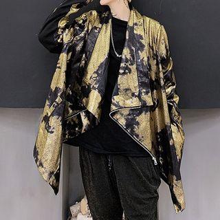 Faux Leather Printed Zip Biker Jacket