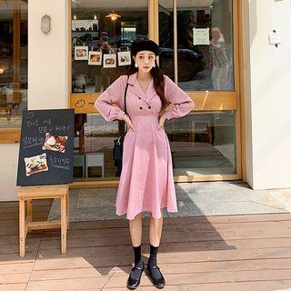 Double-buttoned Gingham Midi Flare Shirtdress