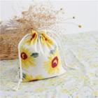 Linen Blend Sunflower Print Drawstring Bag