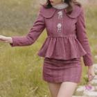 Embellished Tweed Peplum Jacket / Mini A-line Skirt