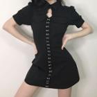 Short-sleeve Cutout A-line Mini Shirtdress