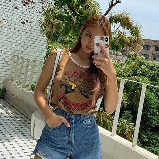 Sleeveless Cross-back Printed Top