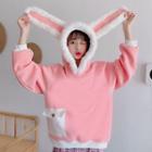 Rabbit-ear Furry-trim Hoodie Pink - One Size
