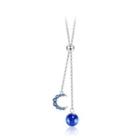 925 Sterling Silver Simple Moon Tassel Necklace With Blue Austrian Element Crystal Silver - One Size