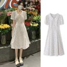 Short Sleeve Lace Collar Floral A-line Dress