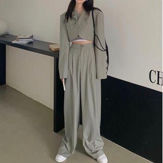 Plain Cropped Blazer / Wide-leg Dress Pants