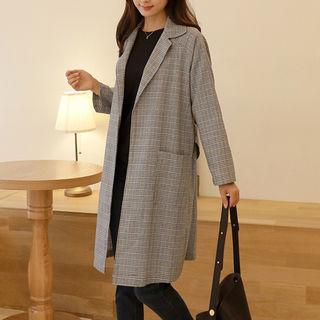 Open-front Plaid Jacket Blue - One Size