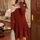 Bow Knit Long-sleeve Knit Dress
