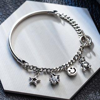 925 Sterling Silver Smiley & Star Bracelet As Shown In Figure - One Size