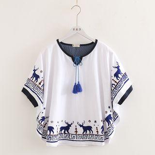 Deer Print T-shirt White - One Size
