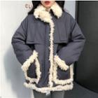 Fur Collar Padded Coat As Shown In Figure - One Size