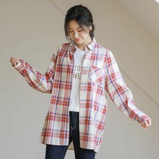 Tab-sleeve Loose-fit Plaid Shirt