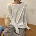 Long-sleeve Plain T-shirt 20509:28383 - White - One Size