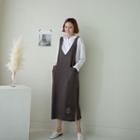 Set: V-neck Patched Long Overall Dress + Hoodie